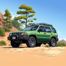 An artistic depiction of a 1999 Nissan Terrano 2, creatively styled with the body of a Nissan Xterra