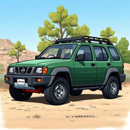 An artistic depiction of a 1999 Nissan Terrano 2, creatively styled with the body of a Nissan Xterra