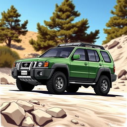 An artistic depiction of a 1999 Nissan Terrano 2, creatively styled with the body of a Nissan Xterra