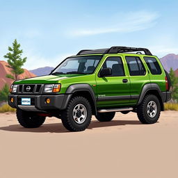 An artistic depiction of a 1999 Nissan Terrano 2, creatively styled with the body of a Nissan Xterra