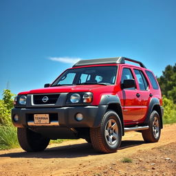 A photorealistic image of a 1999 Nissan Terrano 2, creatively designed with the body style of a Nissan Xterra