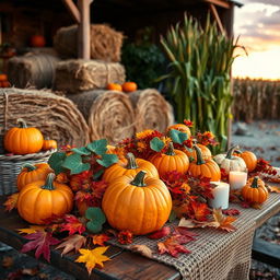 A cozy autumn scene featuring beautifully arranged fall decorations