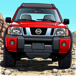 An artistic depiction of a 1999 Nissan Terrano 2, creatively designed with the body of a Nissan Xterra, featuring the front headlights from the Terrano 2 R20 model