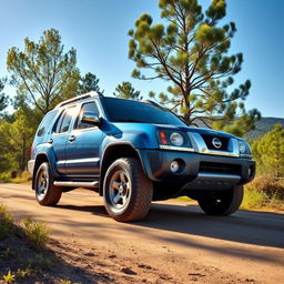 A photorealistic image of a 1999 Nissan Terrano 2 with the body style of a Nissan Xterra