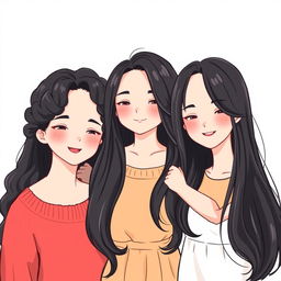 Three beautiful women with fair skin, each showcasing different hairstyles: one has long curly hair, another has long straight hair, and the last one has shoulder-length hair