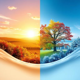 A stunning representation of the four seasons — spring, summer, autumn, and winter — blending harmoniously together