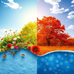 A stunning representation of the four seasons — spring, summer, autumn, and winter — blending harmoniously together