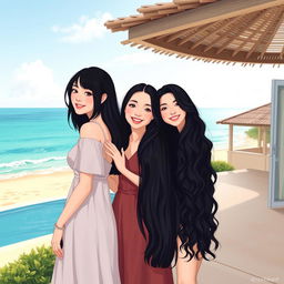 An illustration of three beautiful Korean women, embodying a spirit of friendship since childhood