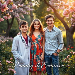 A romantic book cover featuring a beautiful girl in the center with two boys on either side