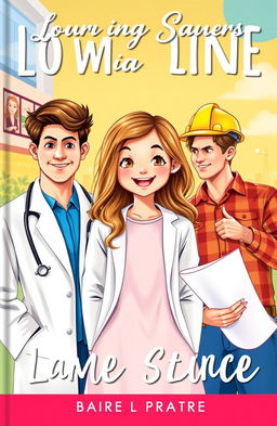 A vibrant and charming book cover featuring a bubbly, cute girl with long, wavy hair and a bright smile, standing in the center