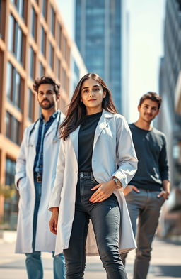 A realistic cover image featuring a young woman and two young men