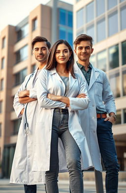 A realistic cover image featuring a young woman and two young men