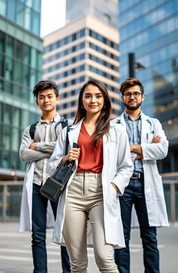 A realistic cover image featuring a young woman and two young men