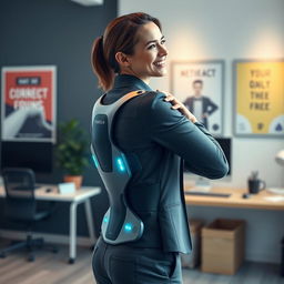 A futuristic smart device designed to correct posture, showcasing a sleek and ergonomic design