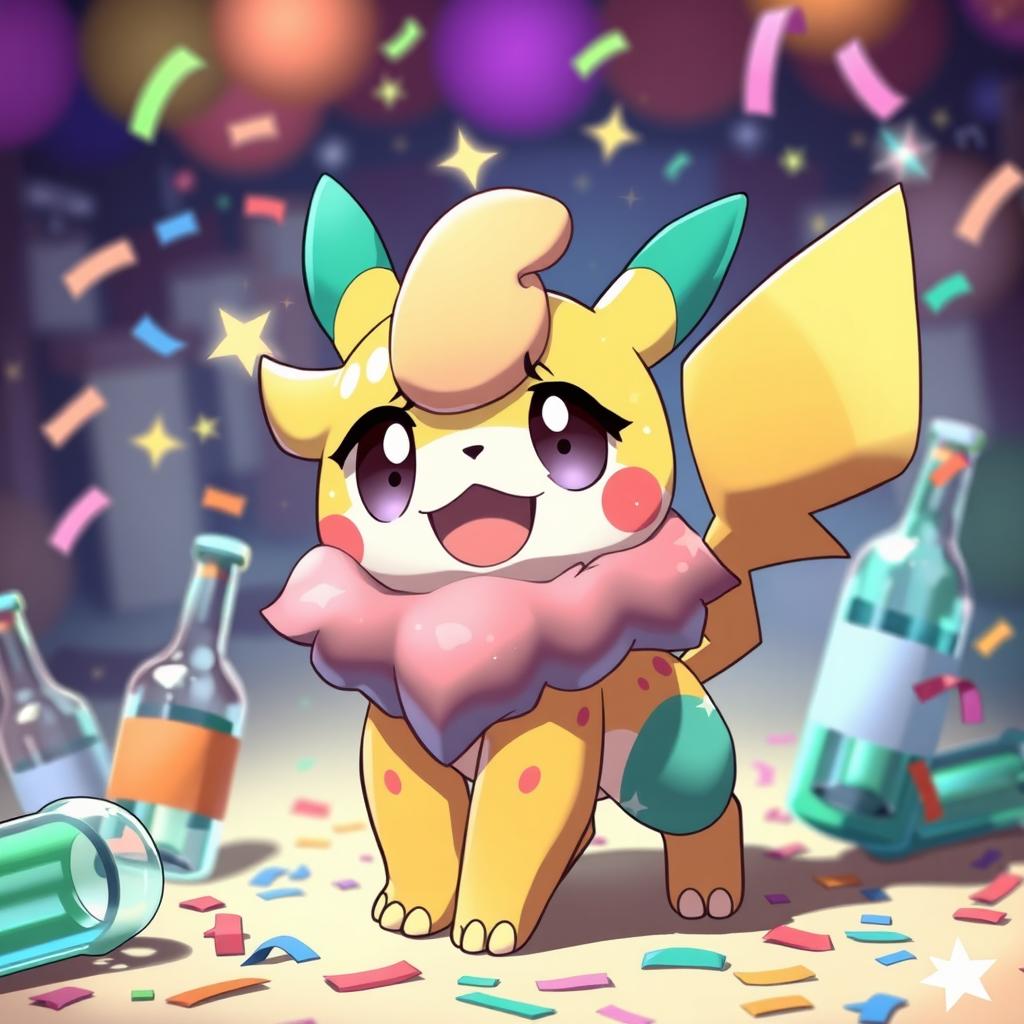 A humorous and whimsical Pokémon, resembling a playful creature that embodies the concept of being 'drunk'