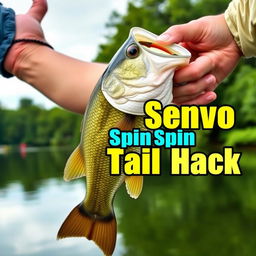 A visually enticing YouTube thumbnail in 1920x1080 resolution showcasing a close-up shot of a large bass being held by an excited fisherman, with the lure senko clearly visible in the fish's mouth