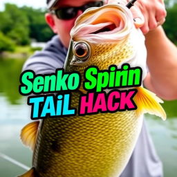 A vibrant YouTube thumbnail in 1920x1080 resolution featuring a close-up shot of a large bass being held by an excited fisherman, with the Soft Bait Senko Worm clearly visible in the fish's mouth