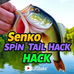 A stunning thumbnail in 1920x1080 resolution featuring a close-up shot of a large bass being held by a fisherman, with the Soft Bait Senko Worm clearly visible in the fish's mouth