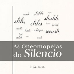 A creative book cover for 'As Onomatopeias do Silencio' that visually represents the theme of silence through onomatopoeias