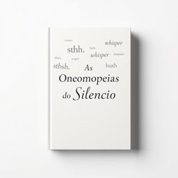 A creative book cover for 'As Onomatopeias do Silencio' that visually represents the theme of silence through onomatopoeias