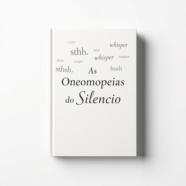 A creative book cover for 'As Onomatopeias do Silencio' that visually represents the theme of silence through onomatopoeias