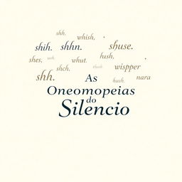 A creative book cover for 'As Onomatopeias do Silencio' that visually represents the theme of silence through onomatopoeias