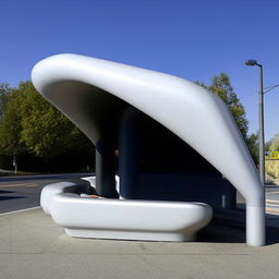 A futuristic bus stop that transcends standard notions and natural laws