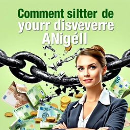 A dynamic and motivational book cover featuring the title 'Comment sortir de votre découvert bancaire' prominently displayed at the top in bold, modern typography