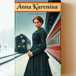 A classic book cover design for 'Anna Karenina' by Leo Tolstoy