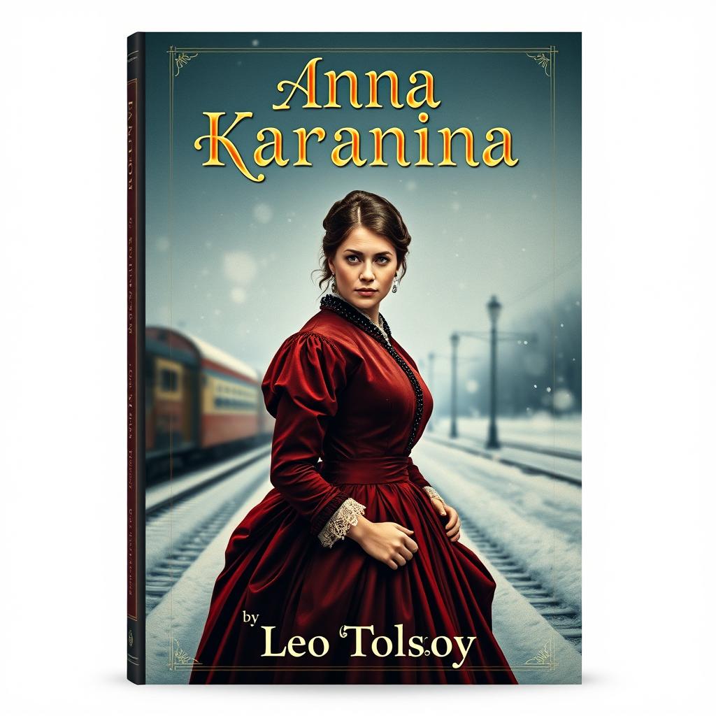 A classic book cover design for 'Anna Karenina' by Leo Tolstoy