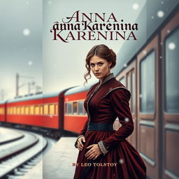 A classic book cover design for 'Anna Karenina' by Leo Tolstoy