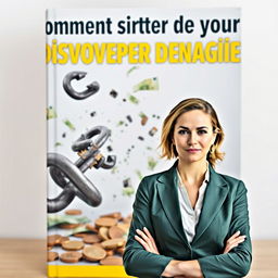 A captivating book cover featuring the title 'Comment sortir de votre découvert bancaire' prominently displayed at the top in bold, modern typography