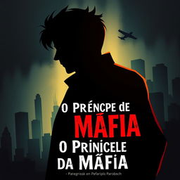 A vivid book cover for 'O Príncipe da Máfia' featuring the silhouette of a hardened yet youthful young man, symbolizing the dilemma between the dark underworld of his father's business and a normal life with his true love