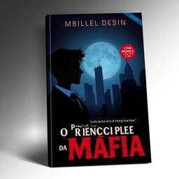 A vivid book cover for 'O Príncipe da Máfia' featuring the silhouette of a hardened yet youthful young man, symbolizing the dilemma between the dark underworld of his father's business and a normal life with his true love