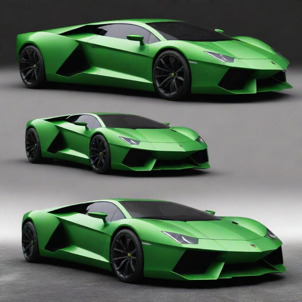 A sleek, futuristic Lamborghini concept car incorporating design elements inspired by a crocodile. Features like brawny, crocodile skin-textured exterior, and intimidating headlights reminiscent of a crocodile's eyes.