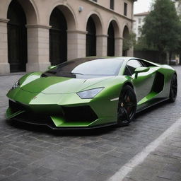 A sleek, futuristic Lamborghini concept car incorporating design elements inspired by a crocodile. Features like brawny, crocodile skin-textured exterior, and intimidating headlights reminiscent of a crocodile's eyes.