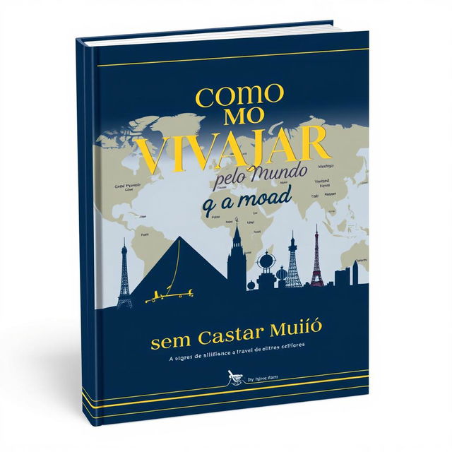 A formal travel book cover design titled 'Como Viajar pelo Mundo sem Gastar Muito'