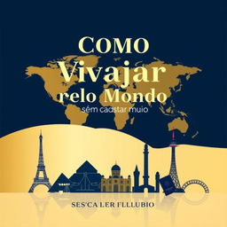 A formal travel book cover design titled 'Como Viajar pelo Mundo sem Gastar Muito'