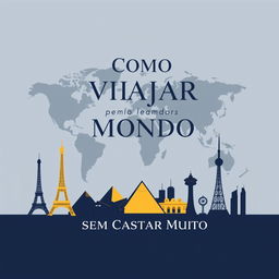 A formal travel book cover design titled 'Como Viajar pelo Mundo sem Gastar Muito'