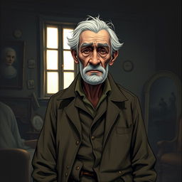 A poignant illustration of an elderly man representing Père Goriot from 'Papá Goriot' by Honoré de Balzac