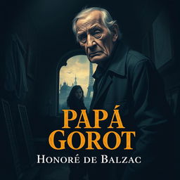 An artistic book cover design for 'Papá Goriot' by Honoré de Balzac, featuring a dramatic and emotionally charged scene