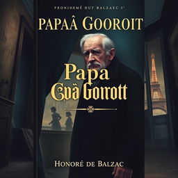 An artistic book cover design for 'Papá Goriot' by Honoré de Balzac, featuring a dramatic and emotionally charged scene