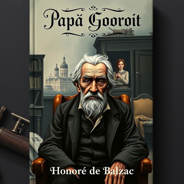 An artistic and captivating book cover design for 'Papá Goriot' by Honoré de Balzac