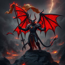 A dramatic and imaginative depiction of Azazel, the demon serving as the signifer of the infernal legions