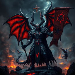 A dramatic and imaginative depiction of Azazel, the demon serving as the signifer of the infernal legions