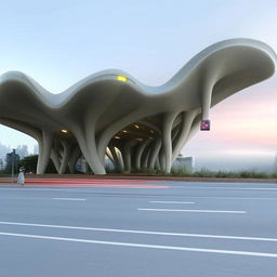 A futuristic bus station that defies natural concepts and norms