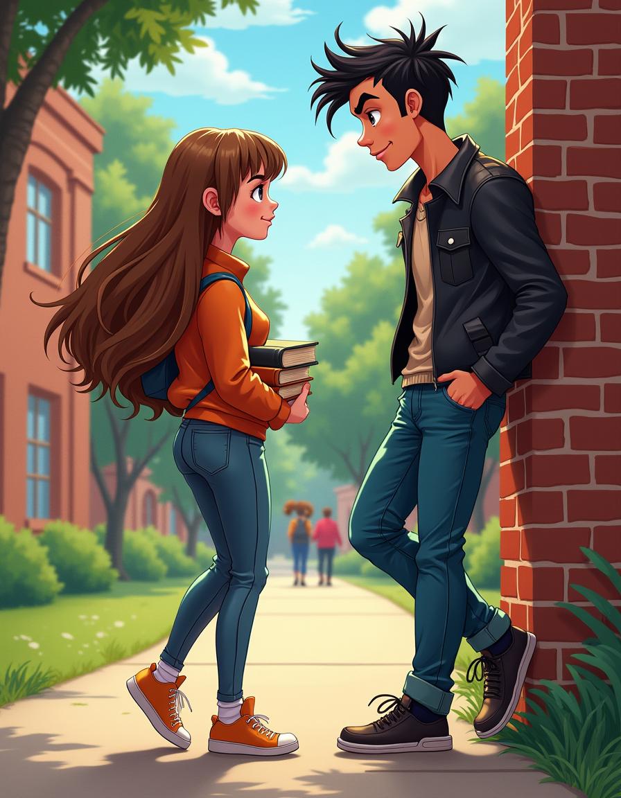 A romance book cover illustrated in a cartoon realistic style, focusing on the dynamics between characters