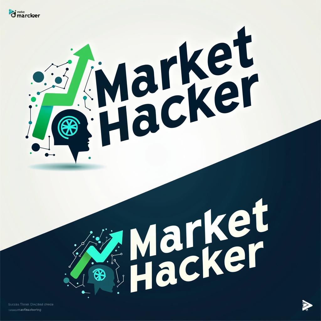 A modern and sleek logo design for a brand called 'Market Hacker'