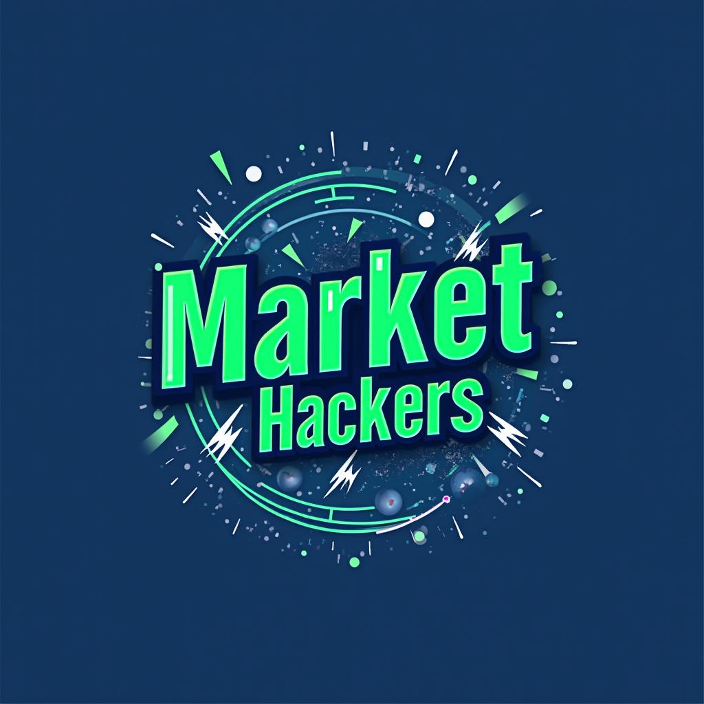 A vibrant logo design for 'Market Hackers' featuring a modern and stylish combination of blue and green colors