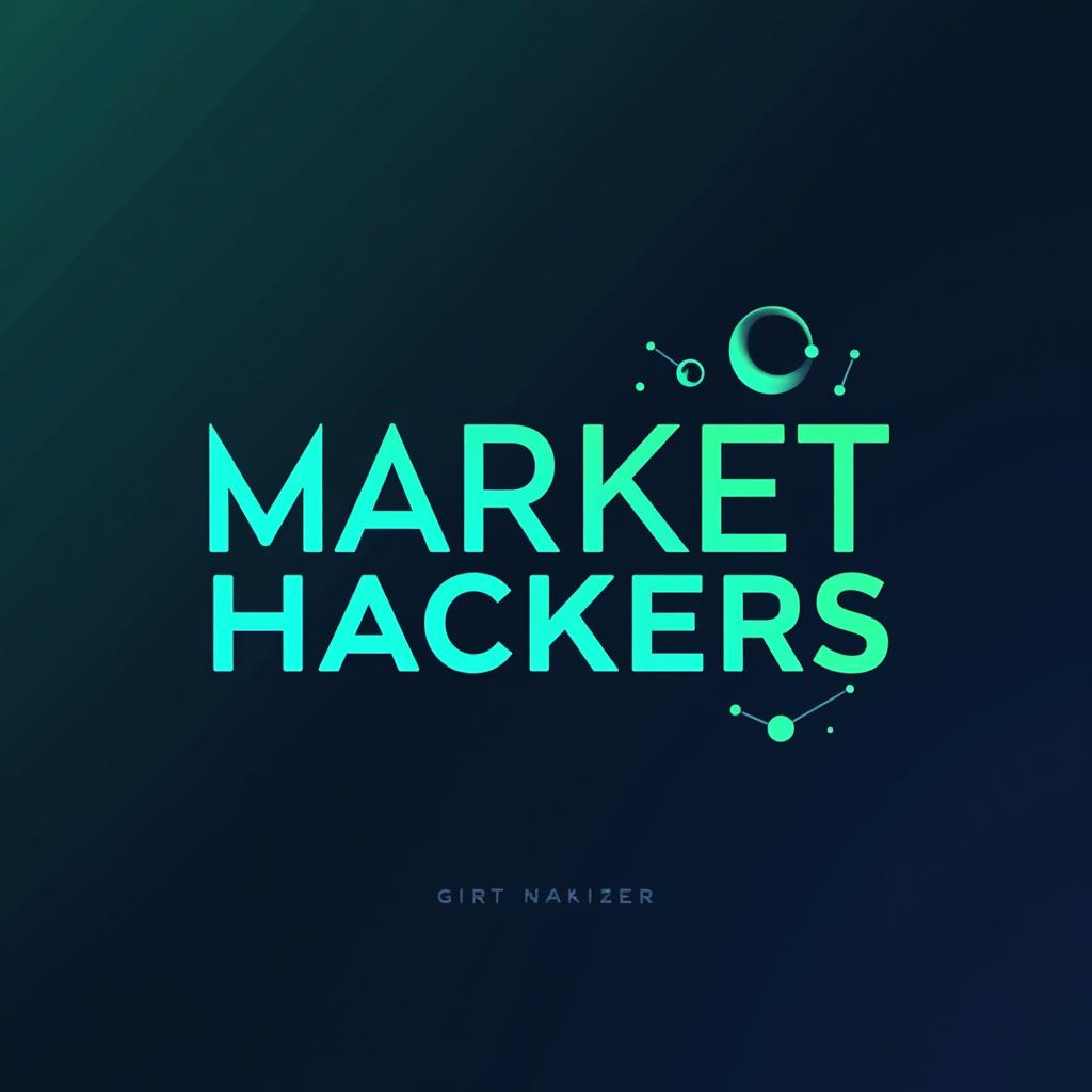A sleek and modern logo design for 'Market Hackers', incorporating blue and green colors